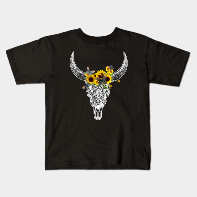 Cow skull floral 15 Kids T-Shirt by Collagedream